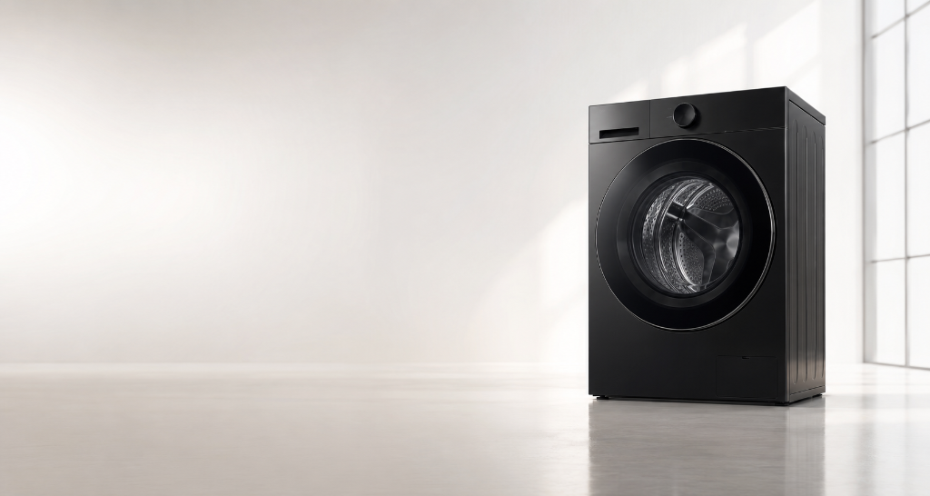 Illustration : lave-linge noir en studio